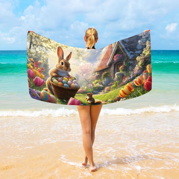 Ryvnso Cute Easter Bunny Beach Towel Quick Dry Swimming Yoga Beach Towels Large Sand Free Microfiber Towel 31"W x 71"L