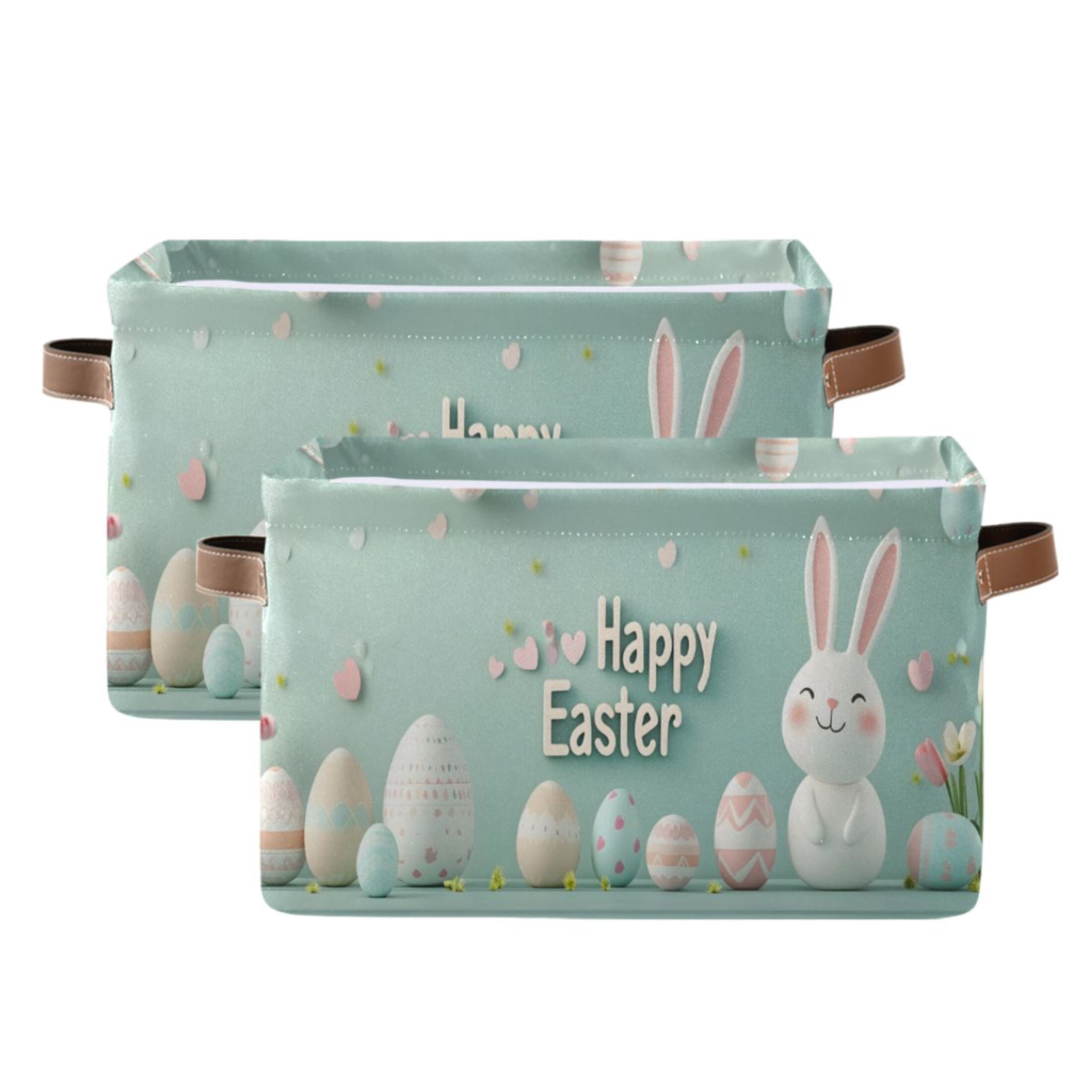Ryvnso Cute Easter Bunny and Eggs Storage Basket Large Bin Foldable Boxes Toys Organizer 14.2x10.2x8.3in 2 PCs