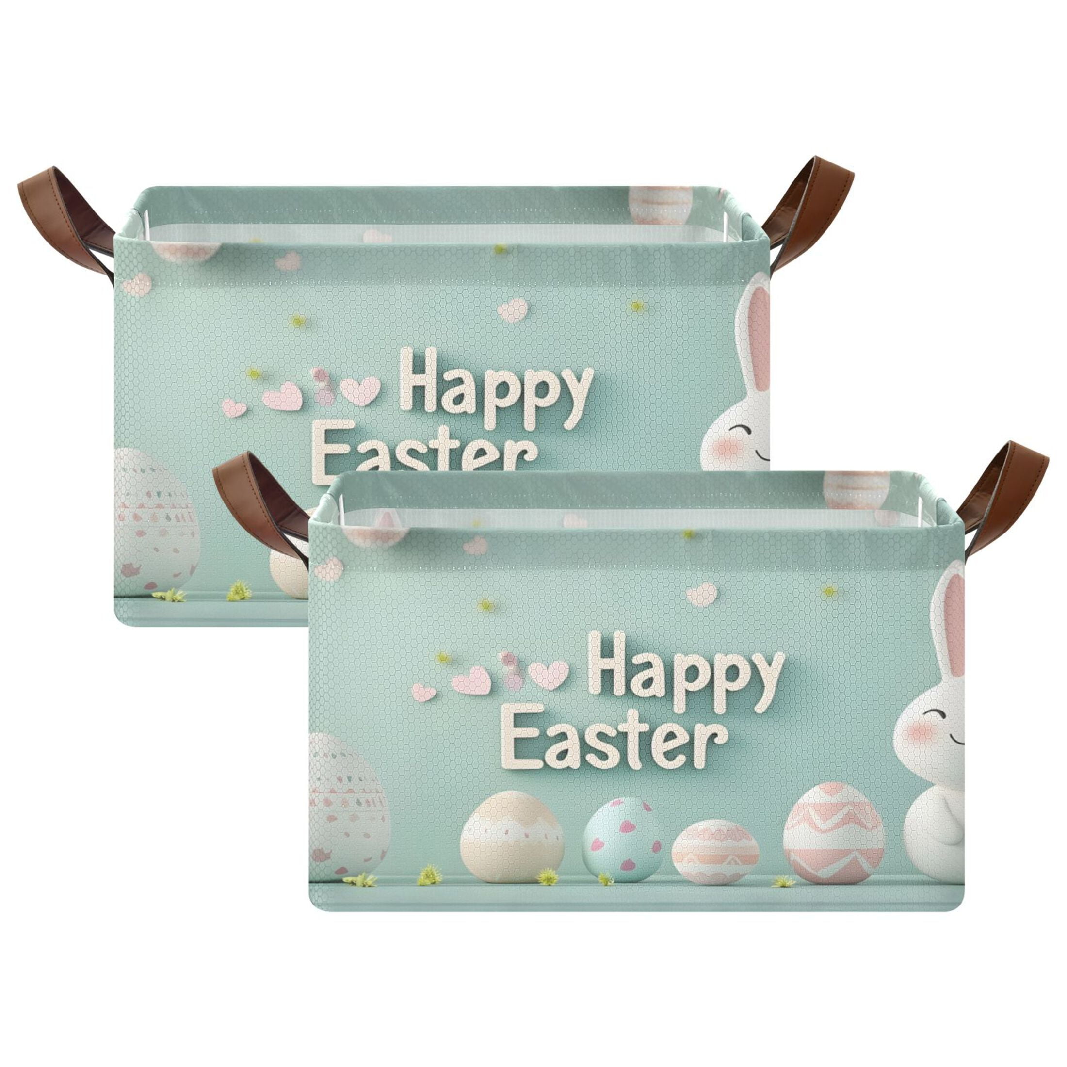 Ryvnso Cute Easter Bunny and Eggs Storage Bins Large Basket Foldable Cube Toys Organizer with Handles 2 PCs