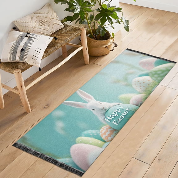Ryvnso Cute Easter Rabbit Bedroom Runner Rug 2'x6' Hallway Area Carpet Non Slip Entryway Mat with Tassels