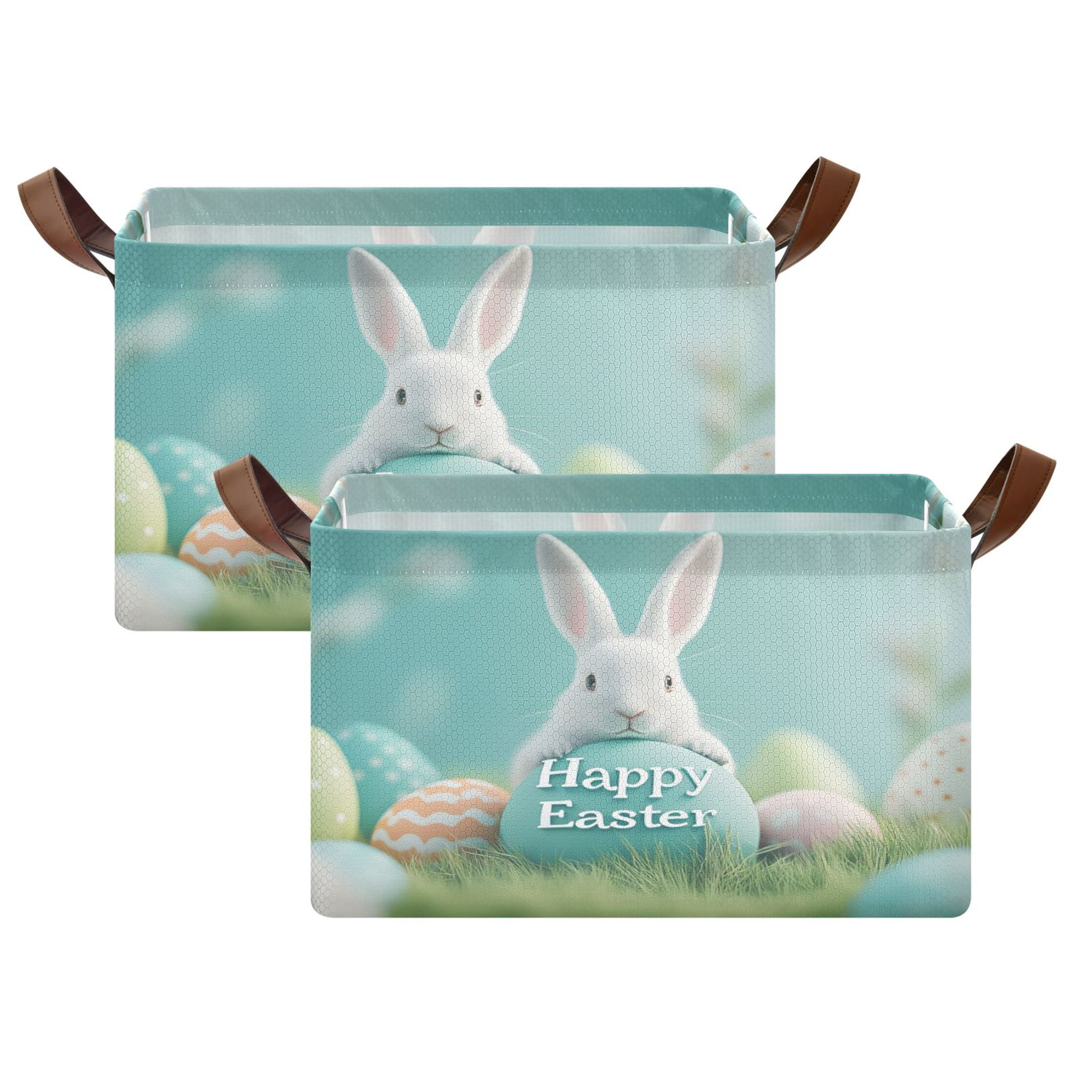 Ryvnso Cute Easter Rabbit Storage Bins Large Basket Foldable Cube Toys Organizer with Handles 2 PCs