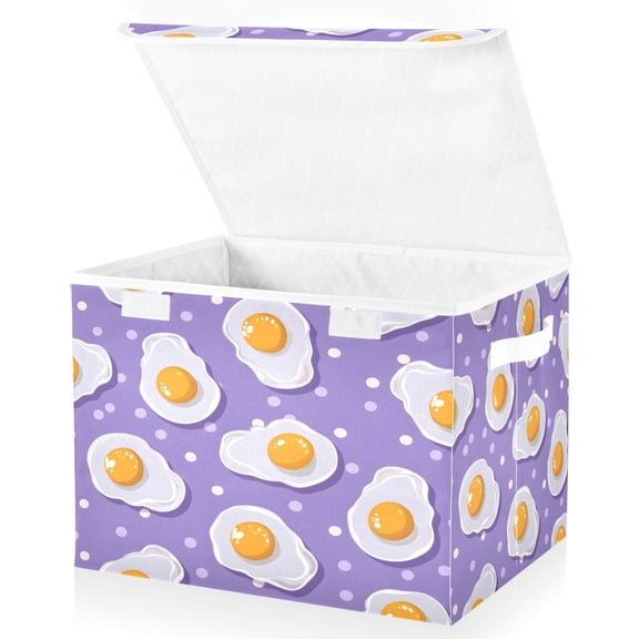 Ryvnso Cute Eggs and Polka Dots Large Lidded Foldable Storage Baskets Cubes Boxes Lids Bin for Home