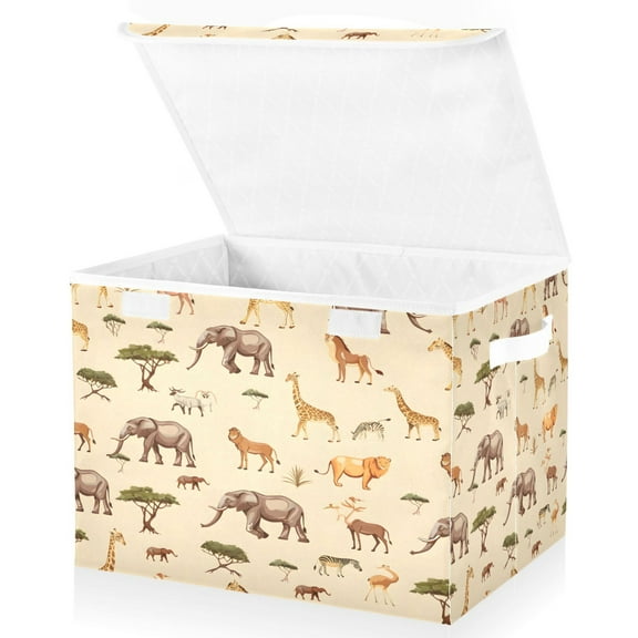 Ryvnso Cute Elephant Giraffe Large Lidded Foldable Storage Baskets Cubes Boxes Lids Bin for Home