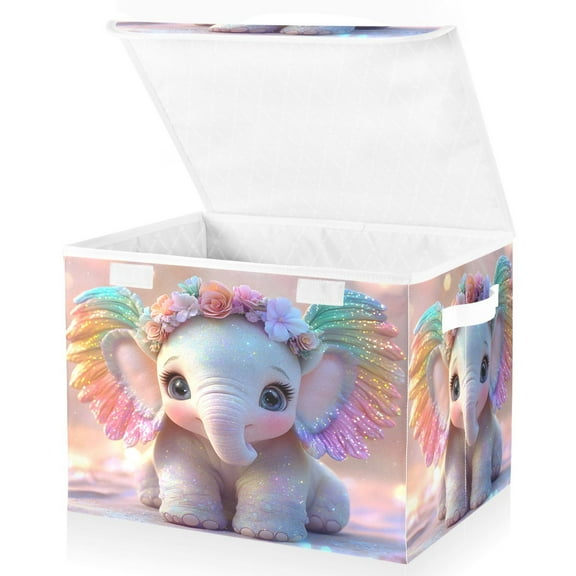 Ryvnso Cute Elephant Large Lidded Foldable Storage Baskets Cubes Boxes Lids Bin for Home