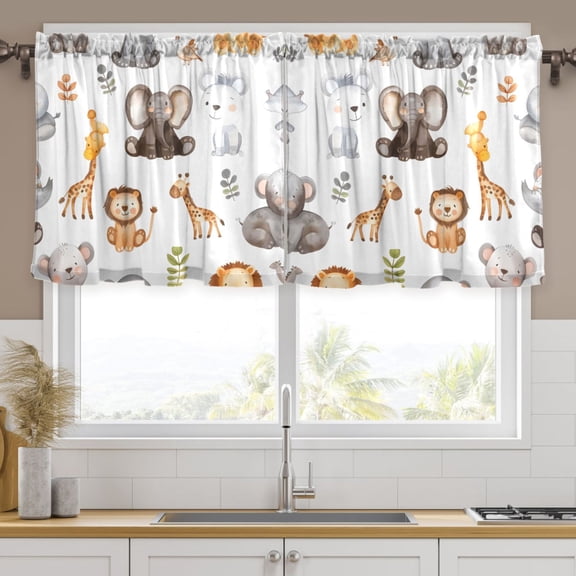 Ryvnso Cute Elephant Zoo Curtains Sets Short Curtain Rod Pocket Half Window Cafe Farmhouse Tier 2 Panels 57"W x 36"L