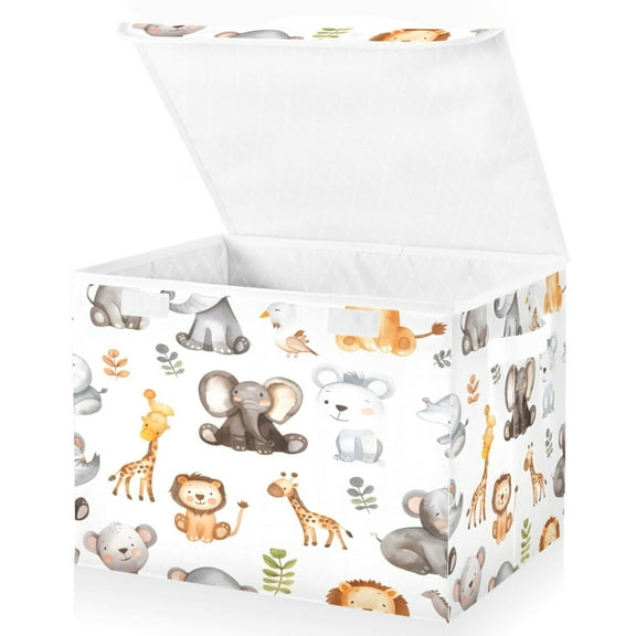 Ryvnso Cute Elephant Zoo Large Lidded Foldable Storage Baskets Cubes Boxes Lids Bin for Home