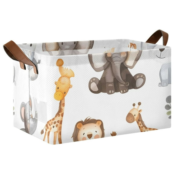Ryvnso Cute Elephant Zoo Storage Bins Large Basket Foldable Cube Toys Organizer with Handles 1 PC