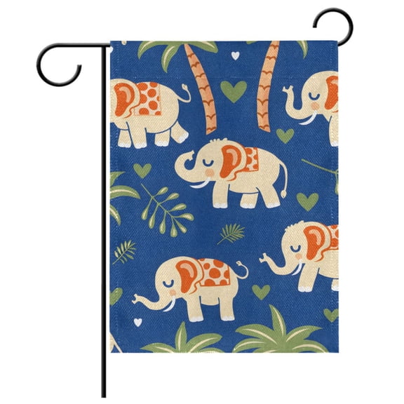 Ryvnso Cute Elephants Palm Trees Pattern Garden Flag 12x18 Inch Double Sided Seasonal Yard Decoration
