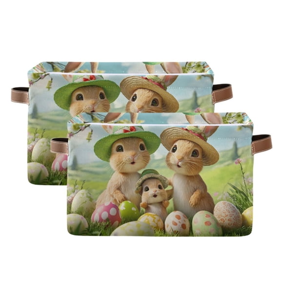 Ryvnso Cute Esater Bunny Family Storage Basket Large Bin Foldable Boxes Toys Organizer 14.2x10.2x8.3in 2 PCs