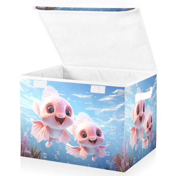 Ryvnso Cute Fish in Ocean Large Lidded Foldable Storage Baskets Cubes Boxes Lids Bin for Home