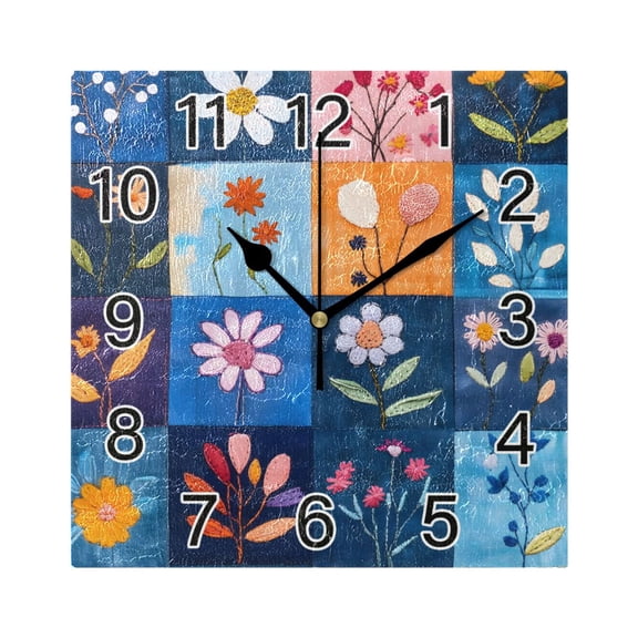 Ryvnso Cute Flower on Checkered Wall Clock Square Silent Non-Ticking Battery Operated 7.78"