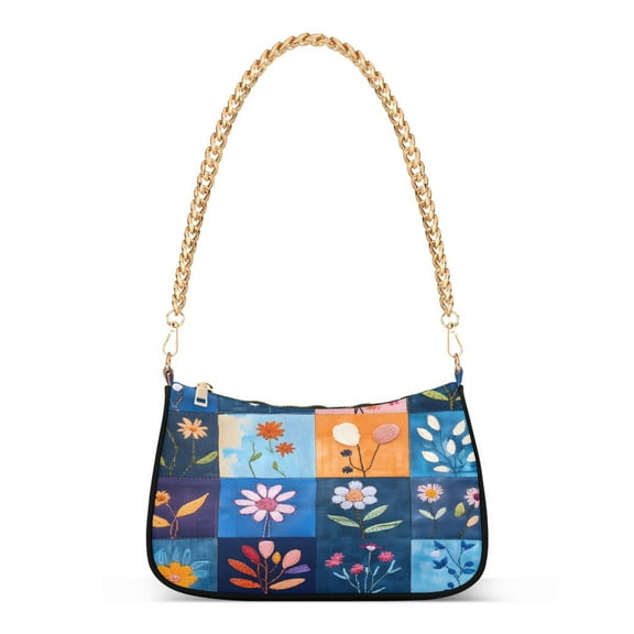 Ryvnso Cute Flower on Checkered Womens Chain Shoulder Bag Tote Handbags Clutch Hobo Purse with Zipper for Travel