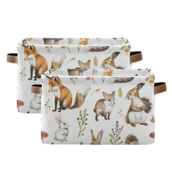 Ryvnso Cute Forest Animals Storage Basket Large Bin Foldable Boxes Toys Organizer 14.2x10.2x8.3in 2 PCs