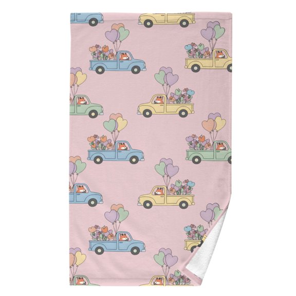 Ryvnso Cute Fox Driving Pattern Cotton Hand Towel Absorbent Face Bath Towels for Beach Pool Sports