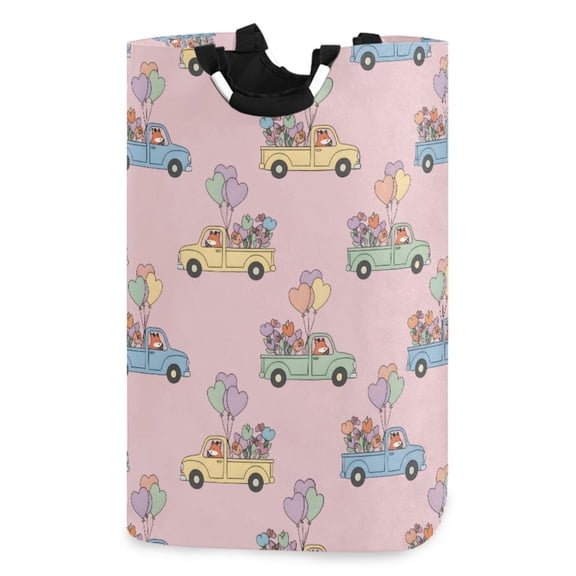 Ryvnso Cute Fox Driving Pattern Large Storage Basket with Handles Collapsible Organizer Bin Laundry Hamper
