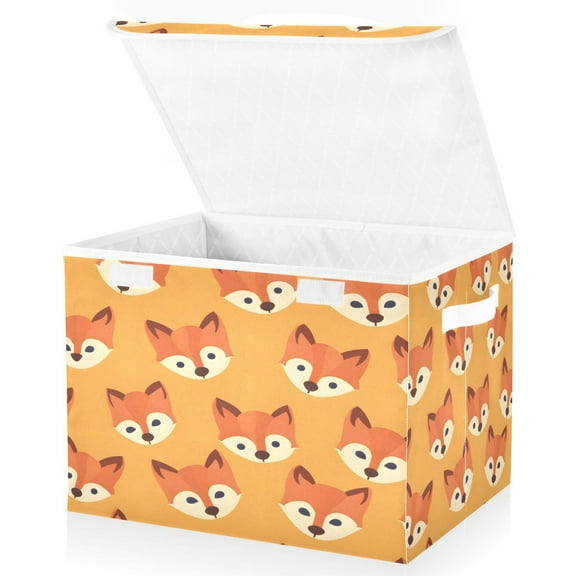 Ryvnso Cute Fox Large Lidded Foldable Storage Baskets Cubes Boxes Lids Bin for Home