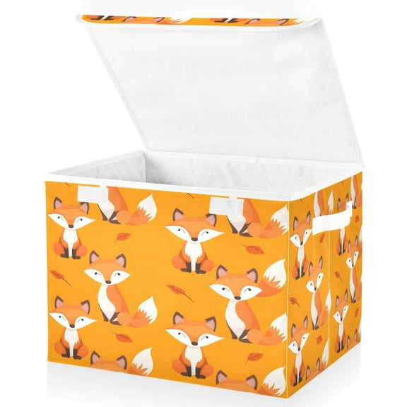 Ryvnso Cute Fox Large Lidded Foldable Storage Baskets Cubes Boxes Lids Bin for Home