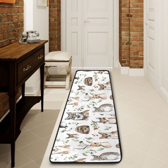 Ryvnso Cute Fox Owls Hallway Runner Rugs Floor Carpet Non Slip Entryway Mat 2' x 6'
