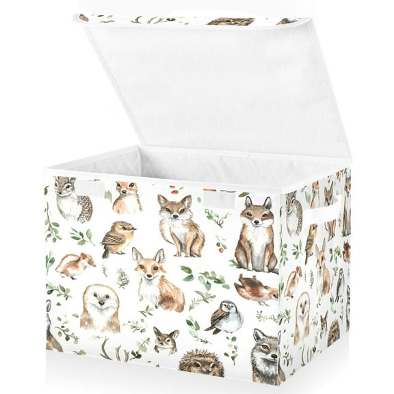 Ryvnso Cute Fox Owls Large Lidded Foldable Storage Baskets Cubes Boxes Lids Bin for Home