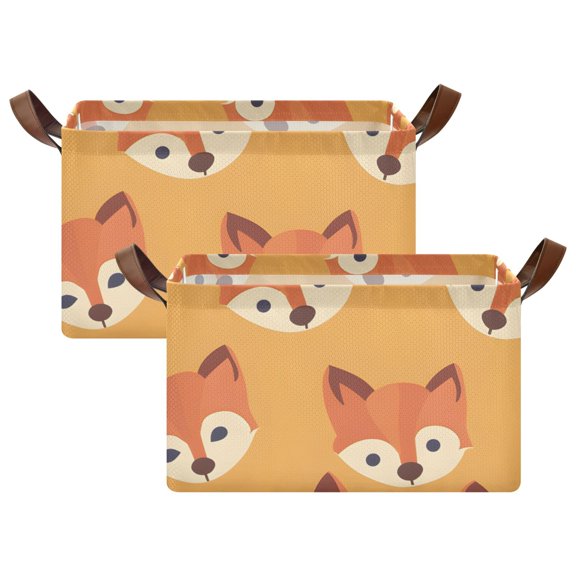 Ryvnso Cute Fox Storage Bins Large Basket Foldable Cube Toys Organizer with Handles 2 PCs