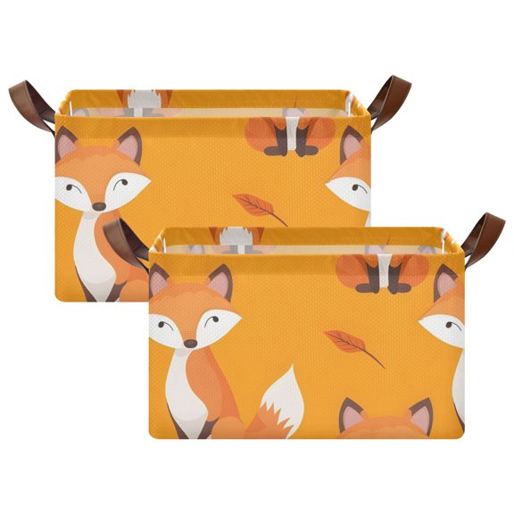 Ryvnso Cute Fox Storage Bins Large Basket Foldable Cube Toys Organizer with Handles 2 PCs