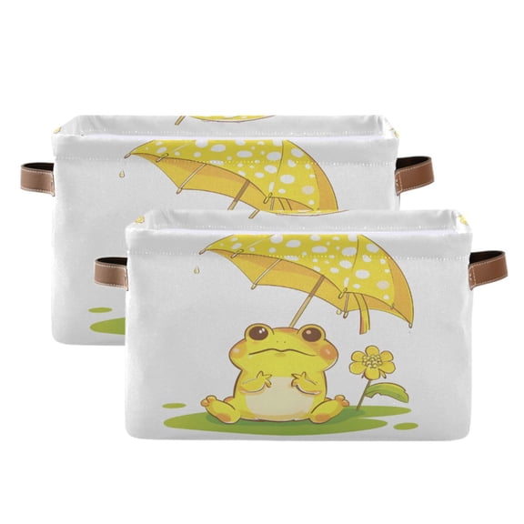Ryvnso Cute Frog Storage Basket Large Bin Foldable Boxes Toys Organizer 14.2x10.2x8.3in 2 PCs