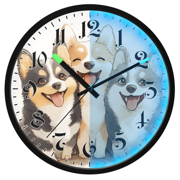 Ryvnso Cute Funny Dogs 12 Inch Night Light Wall Clock Luminous Silent Battery Operate Clocks
