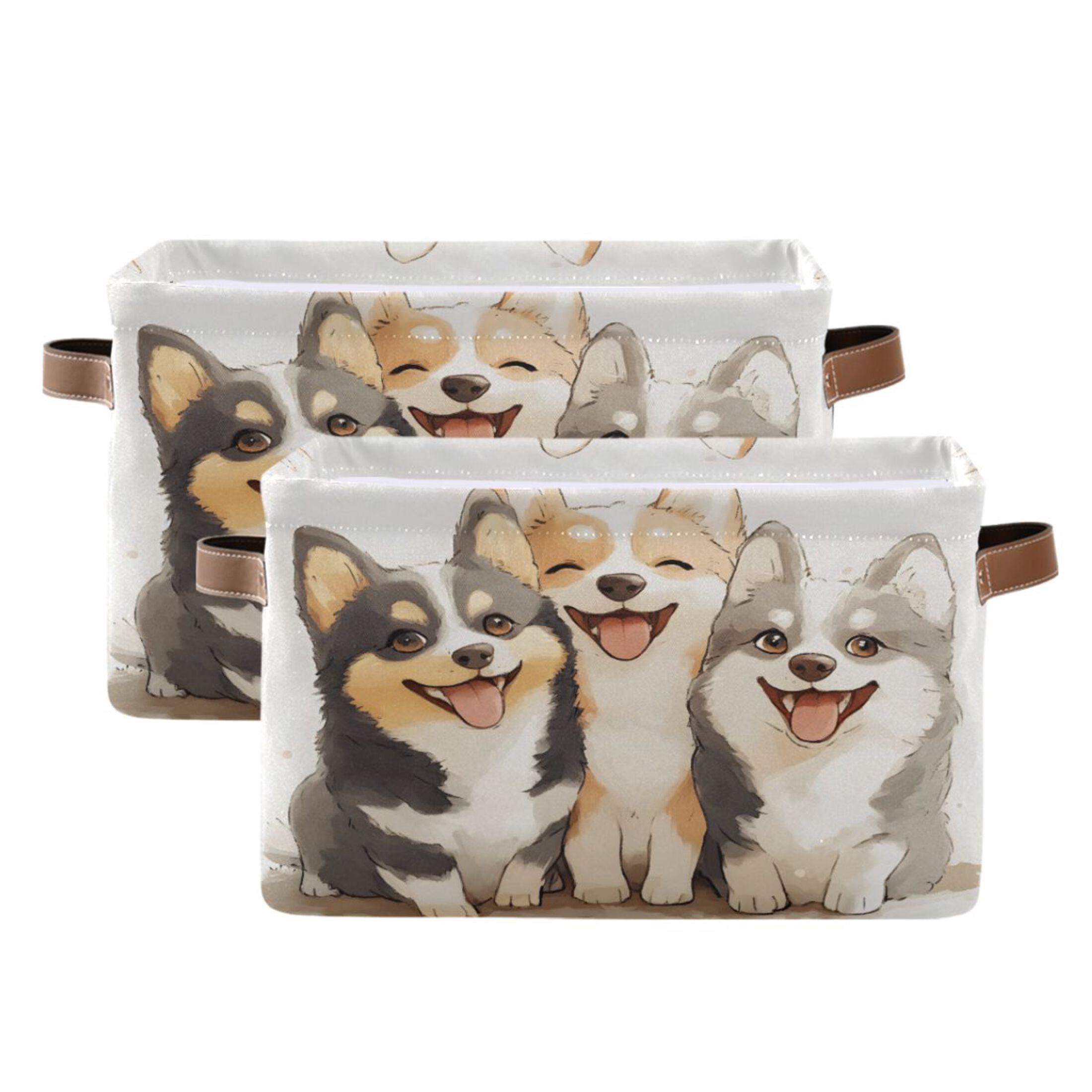 Ryvnso Cute Funny Dogs Storage Basket Large Bin Foldable Boxes Toys Organizer 14.2x10.2x8.3in 2 PCs