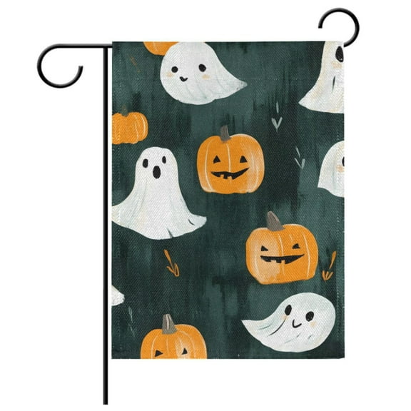 Ryvnso Cute Ghost Pumpkin Garden Flag 12x18 Inch Double Sided Seasonal Yard Decoration