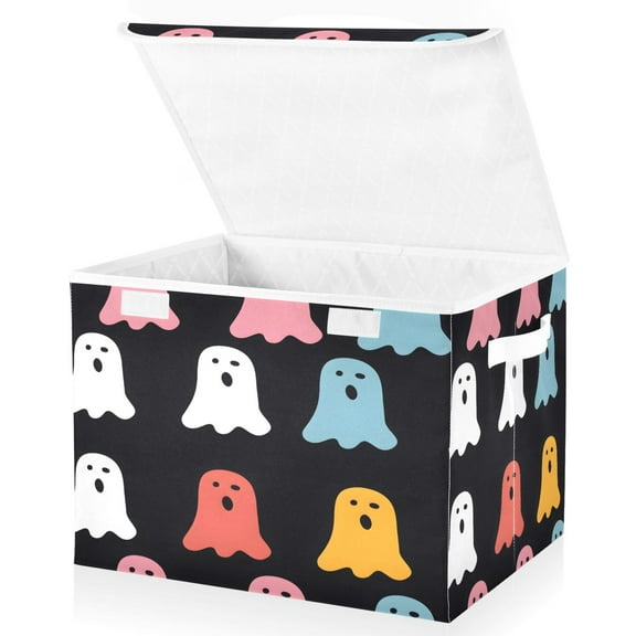 Ryvnso Cute Ghosts Halloween Large Lidded Foldable Storage Baskets Cubes Boxes Lids Bin for Home