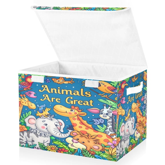 Ryvnso Cute Giraffe Elephant Large Lidded Foldable Storage Baskets Cubes Boxes Lids Bin for Home