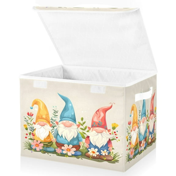 Ryvnso Cute Gnomes with Plants Large Lidded Foldable Storage Baskets Cubes Boxes Lids Bin for Home
