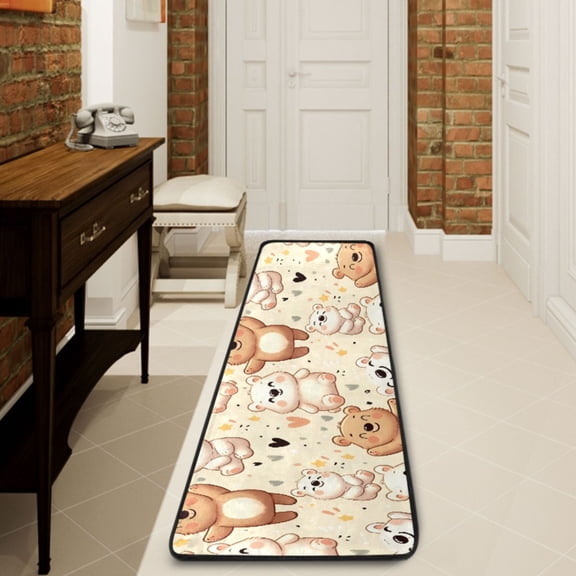 Ryvnso Cute Happy Bear Hallway Runner Rugs Floor Carpet Non Slip Entryway Mat 2' x 6'