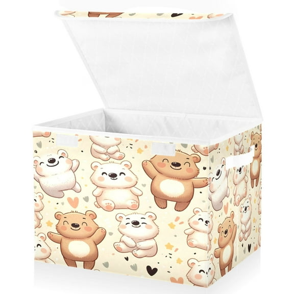 Ryvnso Cute Happy Bear Large Lidded Foldable Storage Baskets Cubes Boxes Lids Bin for Home