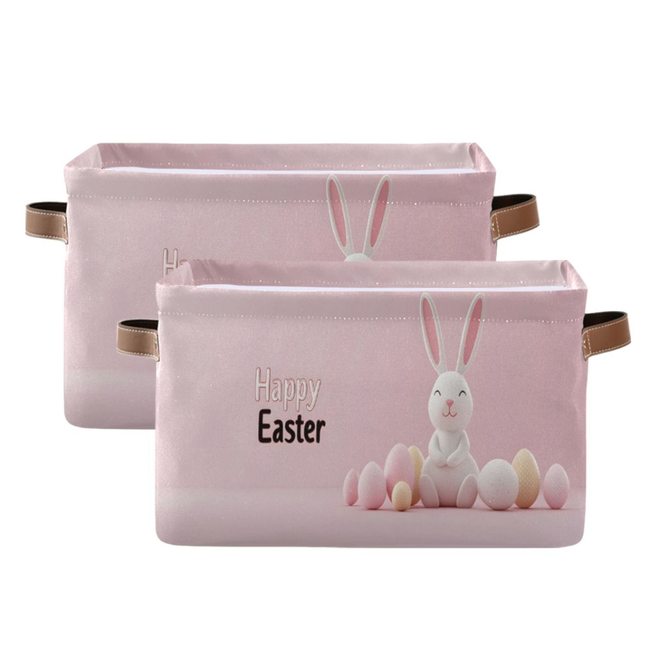 Ryvnso Cute Happy Easter Rabbit Storage Basket Large Bin Foldable Boxes Toys Organizer 14.2x10.2x8.3in 2 PCs