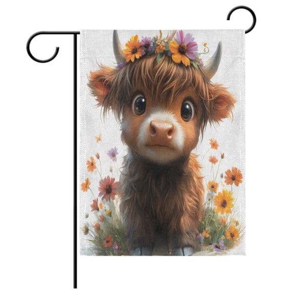 Ryvnso Cute Highland Cattle Pattern Garden Flag 12x18 Inch Double Sided Seasonal Yard Decoration