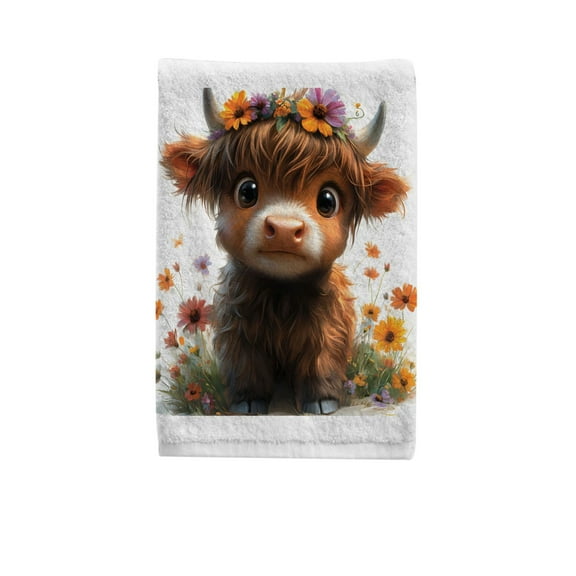Ryvnso Cute Highland Cattle Hand Towels for Bathroom Cotton Face Towel Decorative 15.5x29.5 inch
