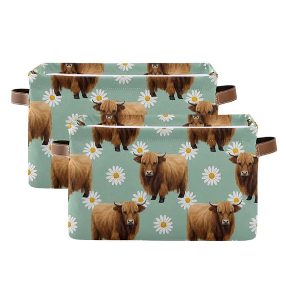 Ryvnso Cute Highland Cattle Storage Basket Large Bin Foldable Boxes Toys Organizer 14.2x10.2x8.3in 2 PCs
