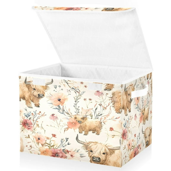 Ryvnso Cute Highland Cows Large Lidded Foldable Storage Baskets Cubes Boxes Lids Bin for Home