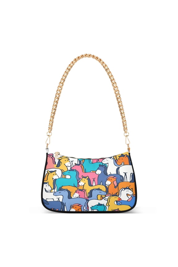 Cute Horse Womens Chain Shoulder Bag Tote Handbags Clutch Hobo Purse with Zipper for Travel