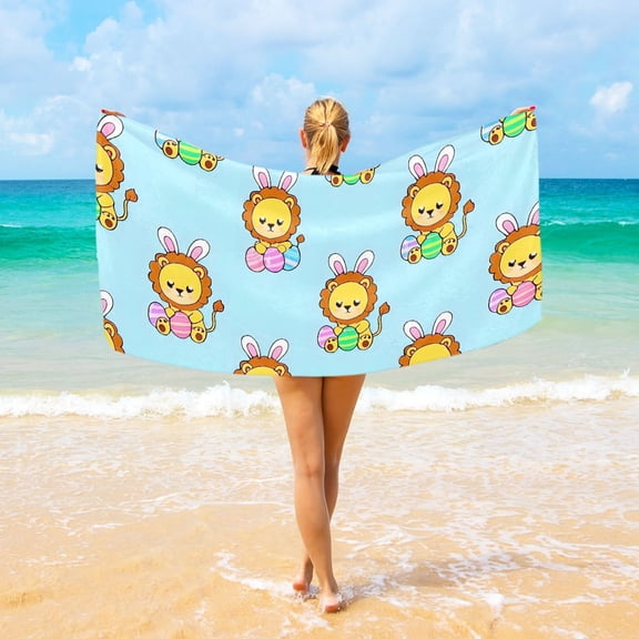 Ryvnso Cute Lion Beach Towel Quick Dry Swimming Yoga Beach Towels Large Sand Free Microfiber Towel 31"W x 71"L