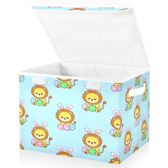 Ryvnso Cute Lion Large Lidded Foldable Storage Baskets Cubes Boxes Lids Bin for Home