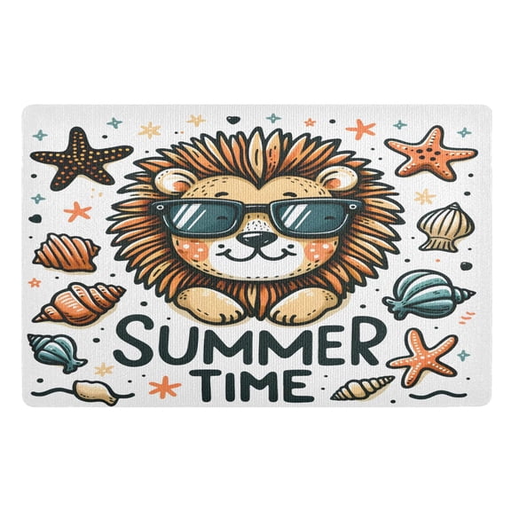 Ryvnso Cute Lion with Summer Door Mats Outdoor Indoor Entrance Low Profile Floor Rugs 32"x20" Carpet