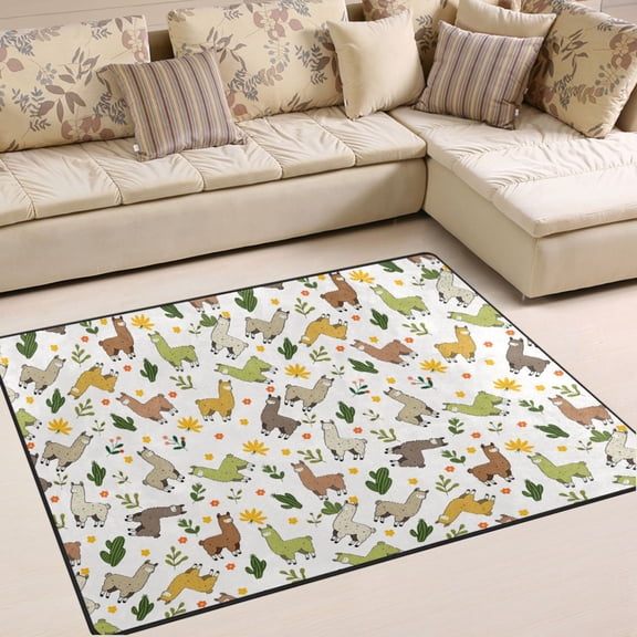 Ryvnso Cute Llama Area Rug Floor Mats Non-Slip Home Carpet 63 x 48 inch