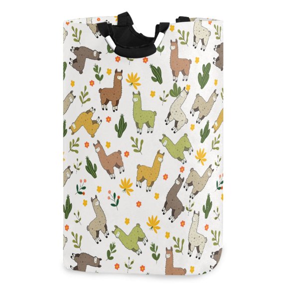 Ryvnso Cute Llama Pattern Large Storage Basket with Handles Collapsible Organizer Bin Laundry Hamper