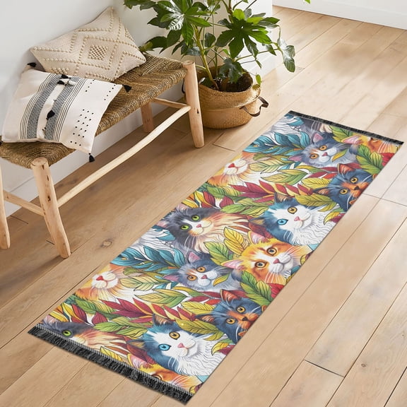 Ryvnso Cute Lovely Cat Bedroom Runner Rug 2'x6' Hallway Area Carpet Non Slip Entryway Mat with Tassels