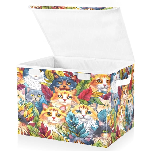 Ryvnso Cute Lovely Cat Large Lidded Foldable Storage Baskets Cubes Boxes Lids Bin for Home