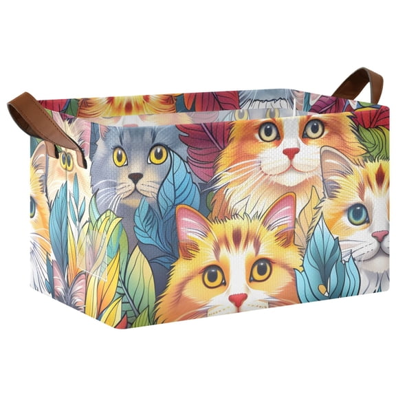 Ryvnso Cute Lovely Cat Storage Bins Large Basket Foldable Cube Toys Organizer with Handles 1 PC