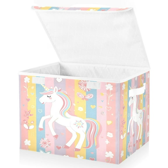 Ryvnso Cute Magical Unicorn Large Lidded Foldable Storage Baskets Cubes Boxes Lids Bin for Home