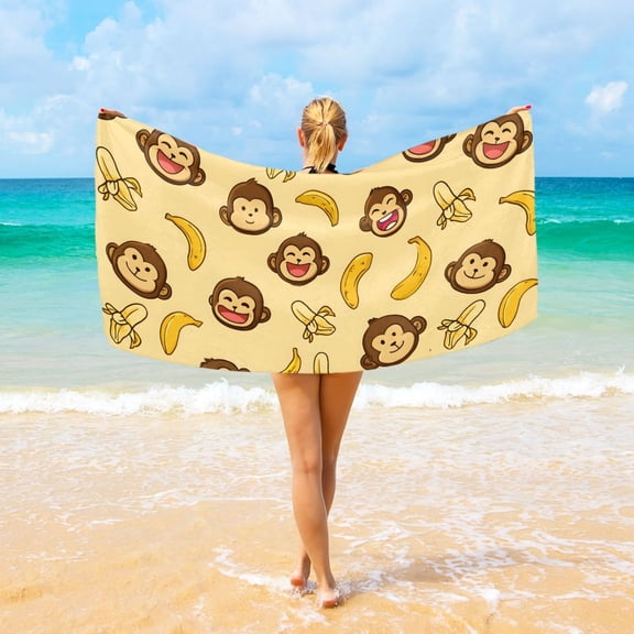 Ryvnso Cute Monkey Banana Beach Towel Quick Dry Swimming Yoga Beach Towels Large Sand Free Microfiber Towel 31"W x 71"L